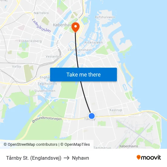 Tårnby St. (Englandsvej) to Nyhavn map