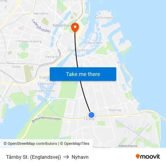 Tårnby St. (Englandsvej) to Nyhavn map