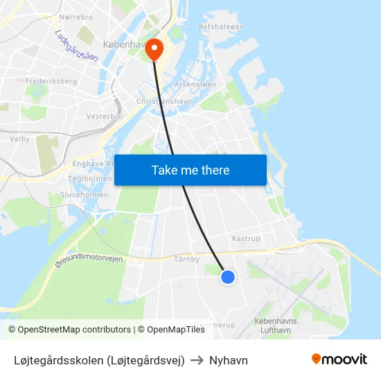 Løjtegårdsskolen (Løjtegårdsvej) to Nyhavn map