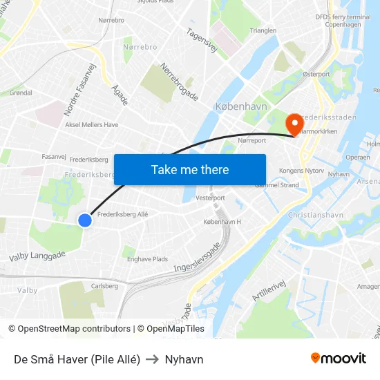 De Små Haver (Pile Allé) to Nyhavn map