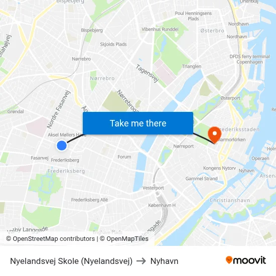 Nyelandsvej Skole (Nyelandsvej) to Nyhavn map