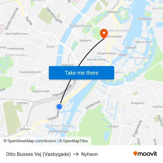 Otto Busses Vej (Vasbygade) to Nyhavn map