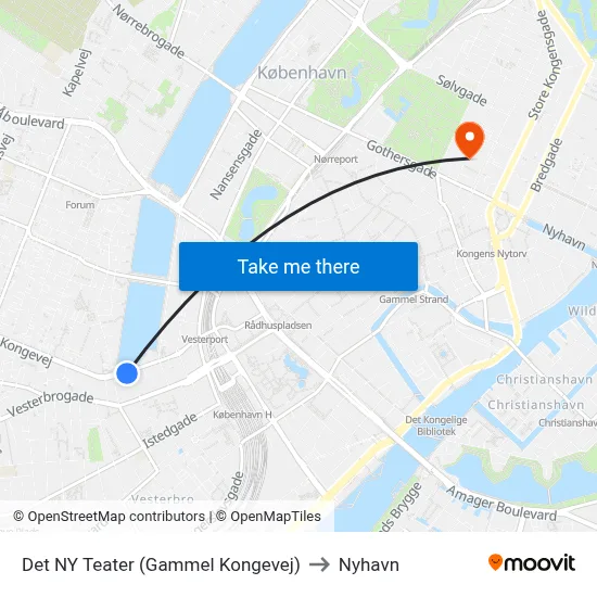 Det NY Teater (Gammel Kongevej) to Nyhavn map