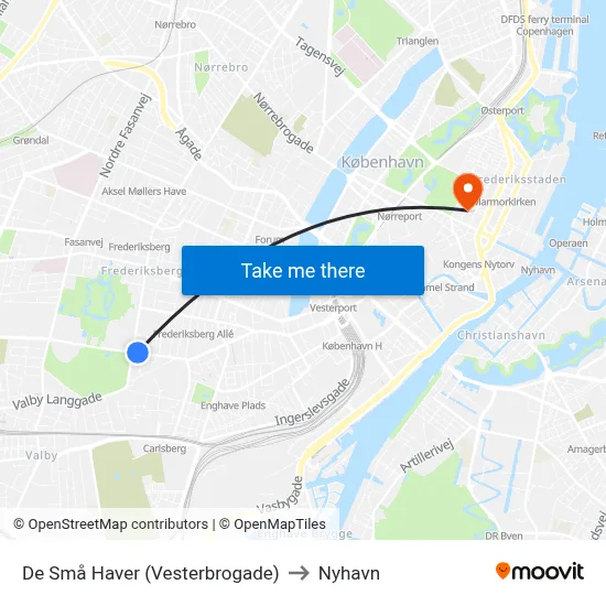 De Små Haver (Vesterbrogade) to Nyhavn map