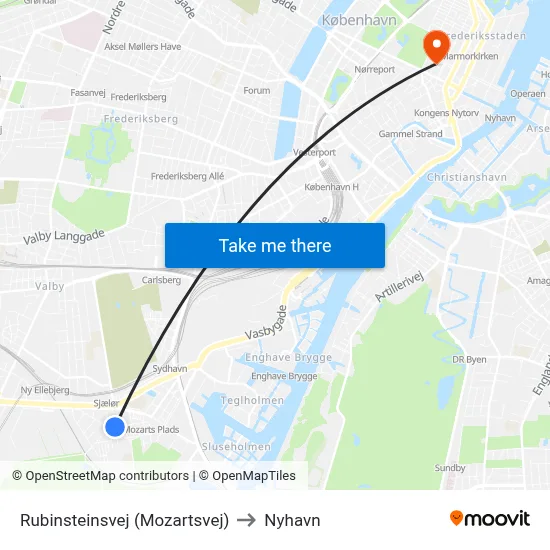 Rubinsteinsvej (Mozartsvej) to Nyhavn map