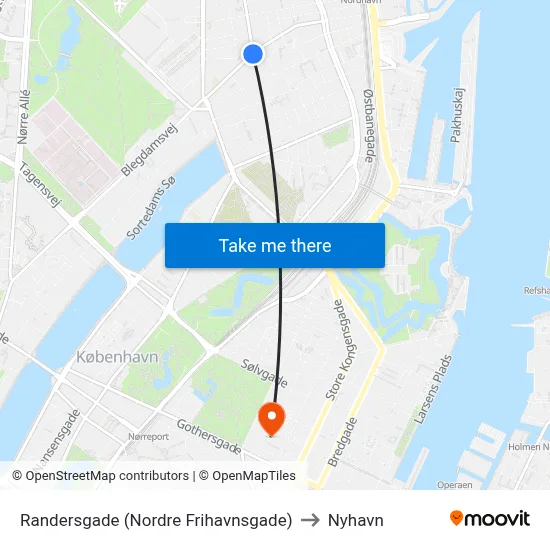 Randersgade (Nordre Frihavnsgade) to Nyhavn map