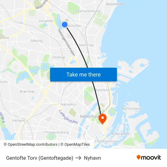 Gentofte Torv (Gentoftegade) to Nyhavn map