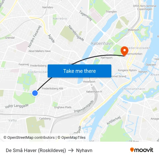 De Små Haver (Roskildevej) to Nyhavn map