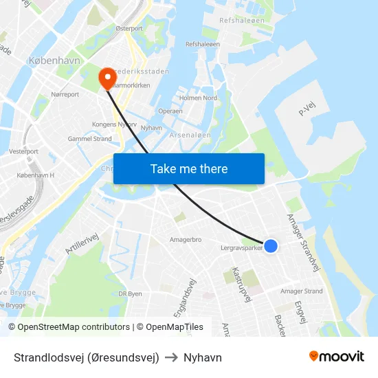 Strandlodsvej (Øresundsvej) to Nyhavn map