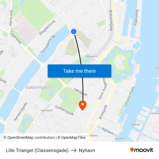 Lille Triangel (Classensgade) to Nyhavn map