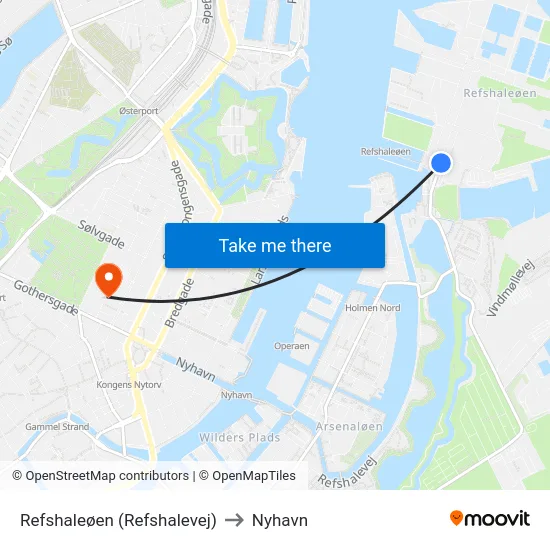 Refshaleøen (Refshalevej) to Nyhavn map