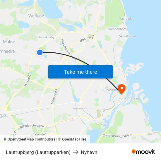 Lautrupbjerg (Lautrupparken) to Nyhavn map