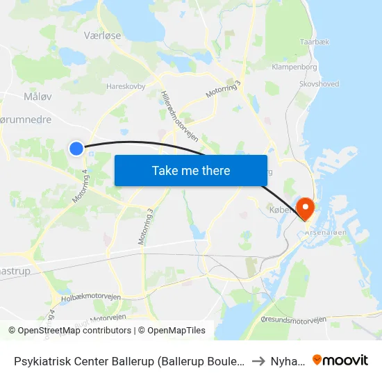 Psykiatrisk Center Ballerup (Ballerup Boulevard) to Nyhavn map