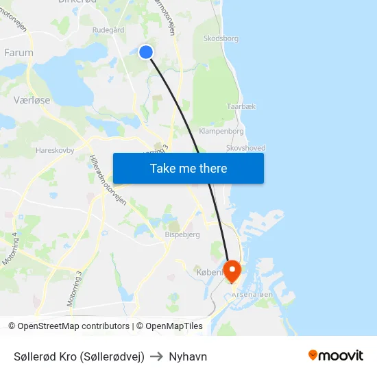 Søllerød Kro (Søllerødvej) to Nyhavn map