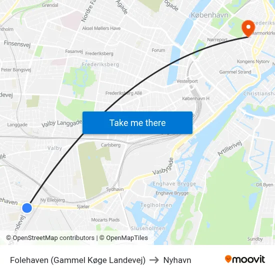 Folehaven (Gammel Køge Landevej) to Nyhavn map