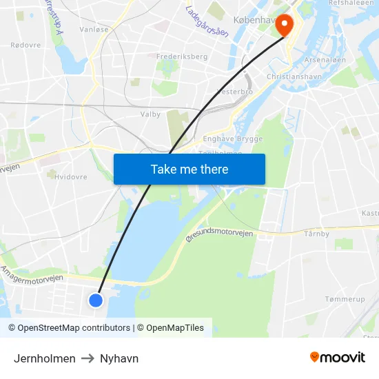 Jernholmen to Nyhavn map