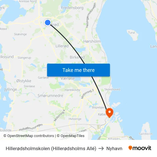 Hillerødsholmskolen (Hillerødsholms Allé) to Nyhavn map