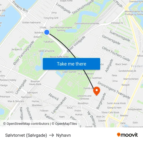 Sølvtorvet (Sølvgade) to Nyhavn map