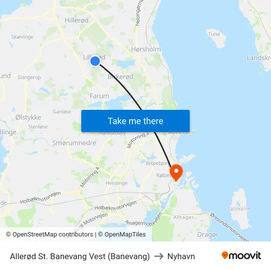 Allerød St. Banevang Vest (Banevang) to Nyhavn map