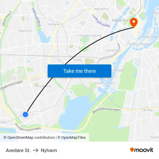 Avedøre St. to Nyhavn map