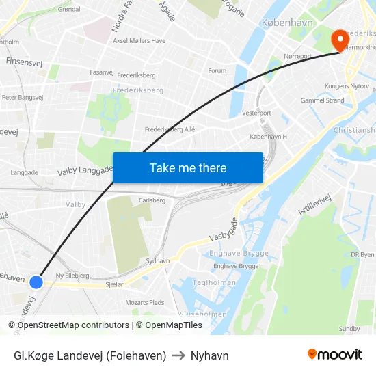 Gl.Køge Landevej (Folehaven) to Nyhavn map