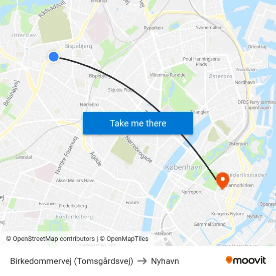 Birkedommervej (Tomsgårdsvej) to Nyhavn map