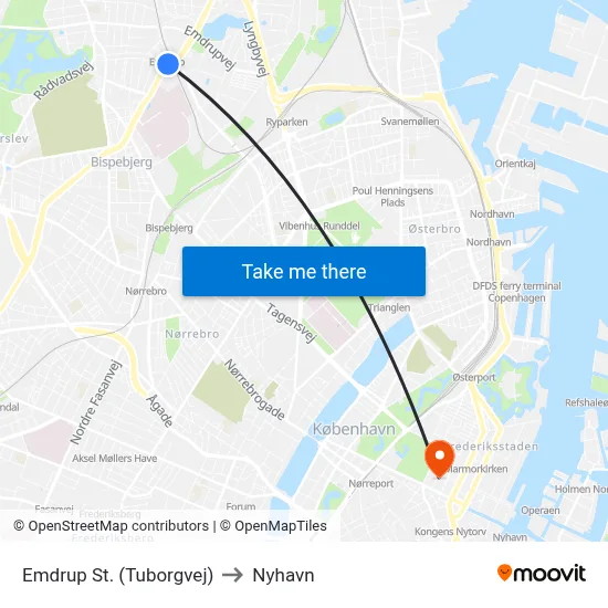 Emdrup St. (Tuborgvej) to Nyhavn map