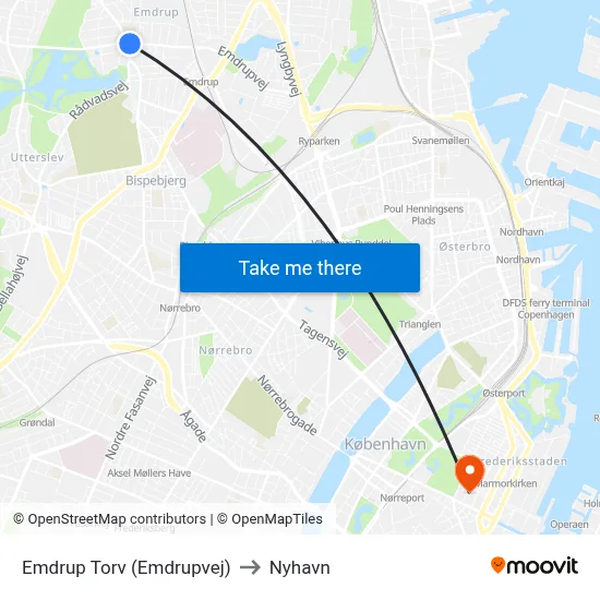 Emdrup Torv (Emdrupvej) to Nyhavn map