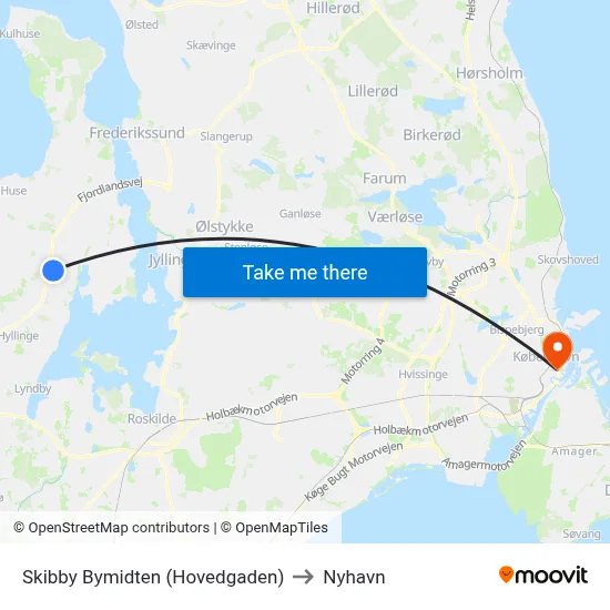 Skibby Bymidten (Hovedgaden) to Nyhavn map
