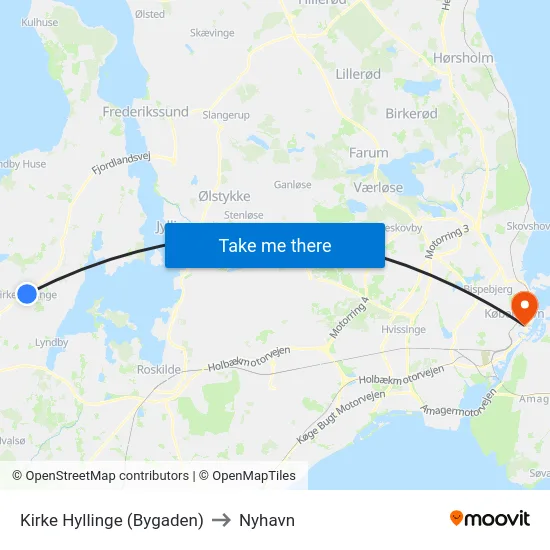 Kirke Hyllinge (Bygaden) to Nyhavn map