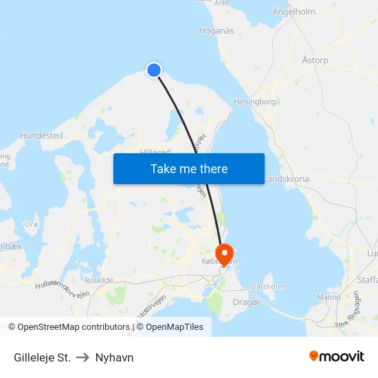 Gilleleje St. to Nyhavn map