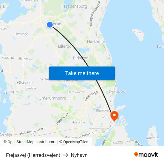 Frejasvej (Herredsvejen) to Nyhavn map