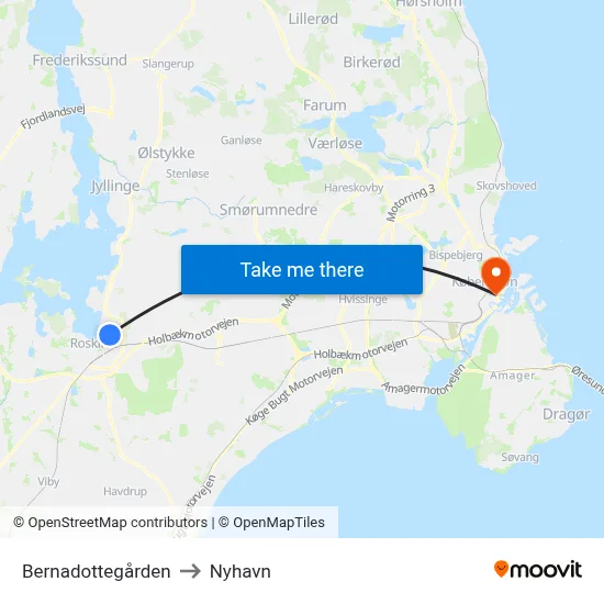 Bernadottegården to Nyhavn map