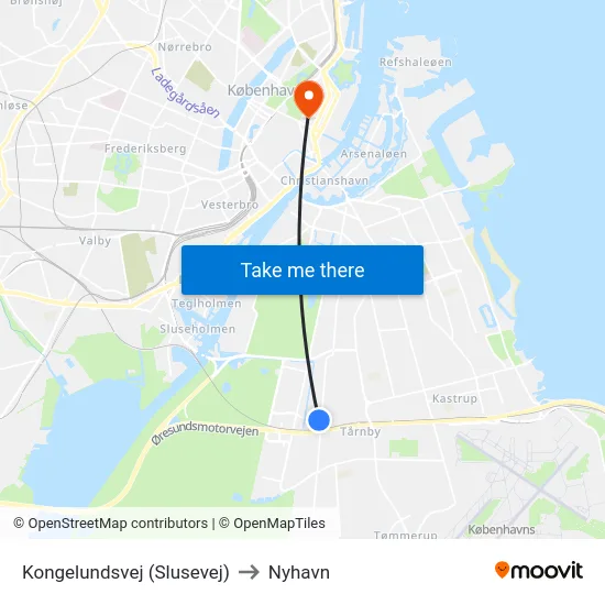 Kongelundsvej (Slusevej) to Nyhavn map
