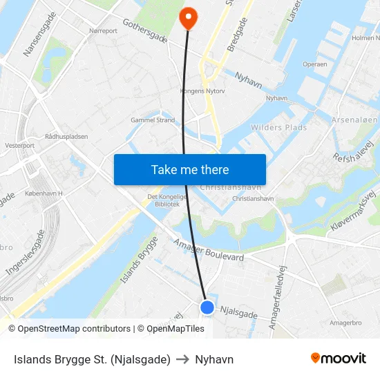 Islands Brygge St. (Njalsgade) to Nyhavn map