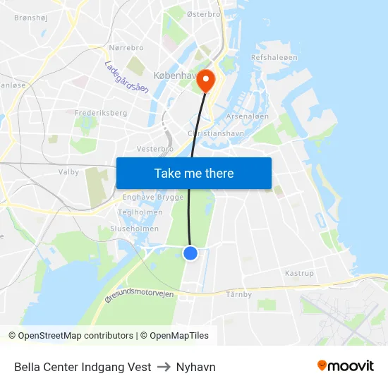 Bella Center Indgang Vest to Nyhavn map
