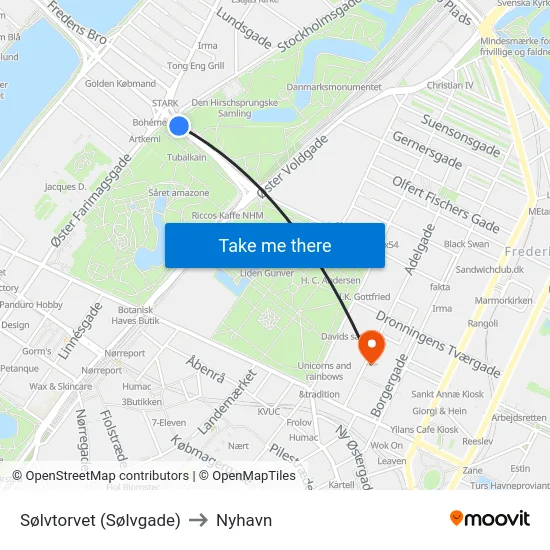 Sølvtorvet (Sølvgade) to Nyhavn map