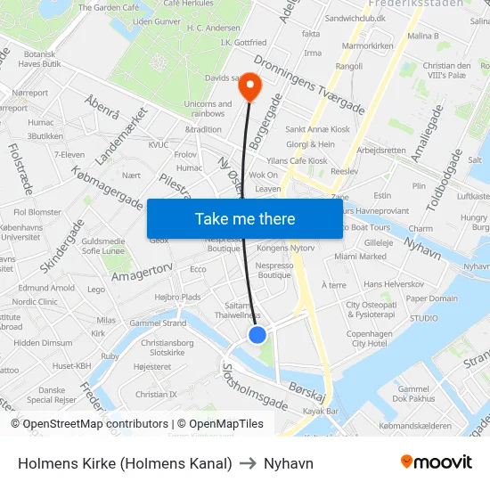 Holmens Kirke (Holmens Kanal) to Nyhavn map