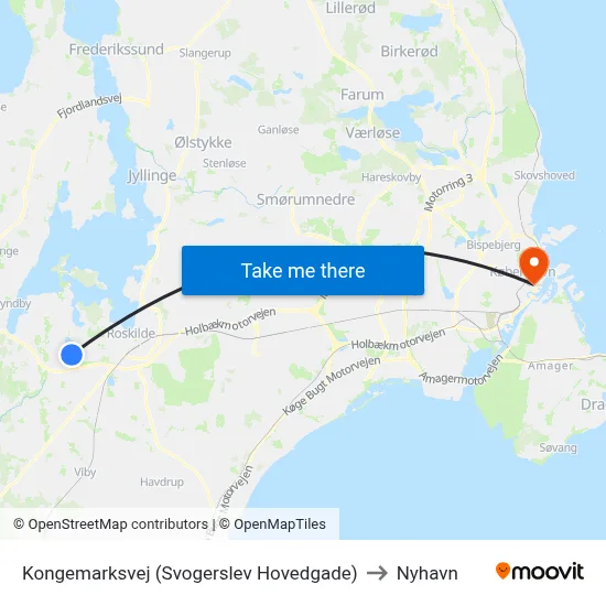 Kongemarksvej (Svogerslev Hovedgade) to Nyhavn map