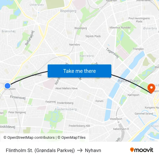 Flintholm St. (Grøndals Parkvej) to Nyhavn map