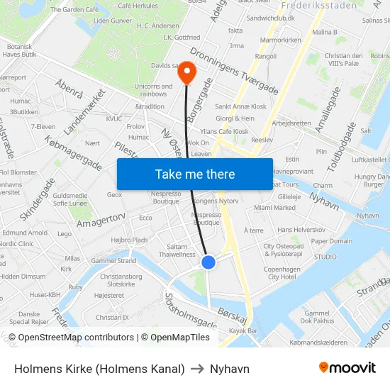 Holmens Kirke (Holmens Kanal) to Nyhavn map