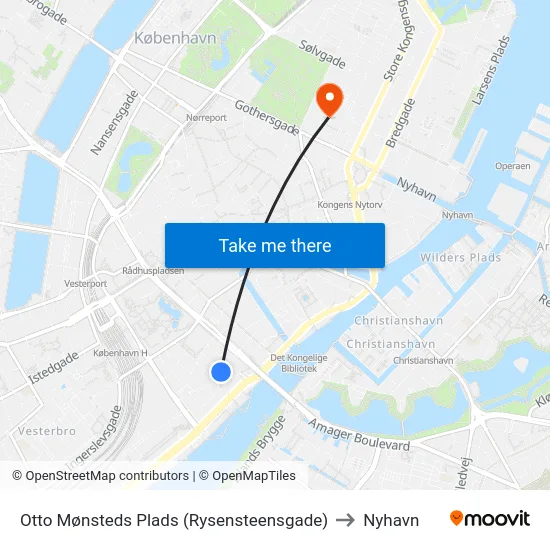 Otto Mønsteds Plads (Rysensteensgade) to Nyhavn map