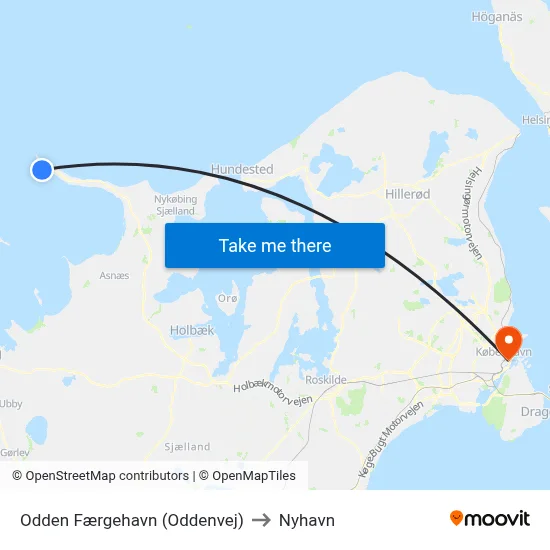 Odden Færgehavn (Oddenvej) to Nyhavn map