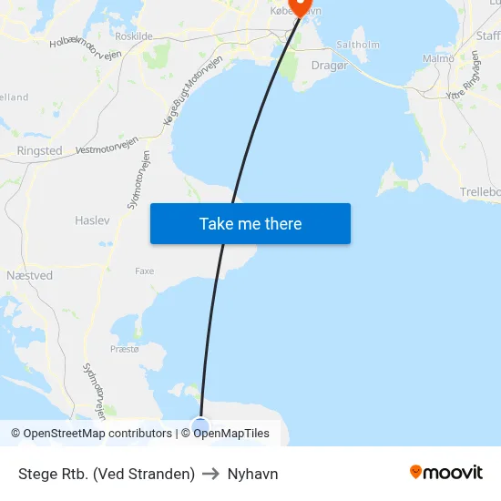 Stege Rtb. (Ved Stranden) to Nyhavn map