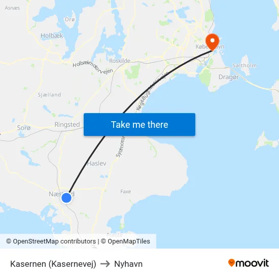 Kasernen (Kasernevej) to Nyhavn map