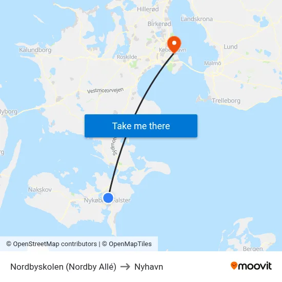 Nordbyskolen (Nordby Allé) to Nyhavn map