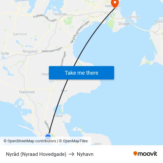 Nyråd (Nyraad Hovedgade) to Nyhavn map