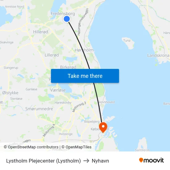 Lystholm Plejecenter (Lystholm) to Nyhavn map