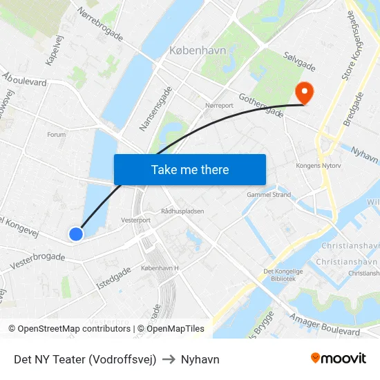 Det NY Teater (Vodroffsvej) to Nyhavn map