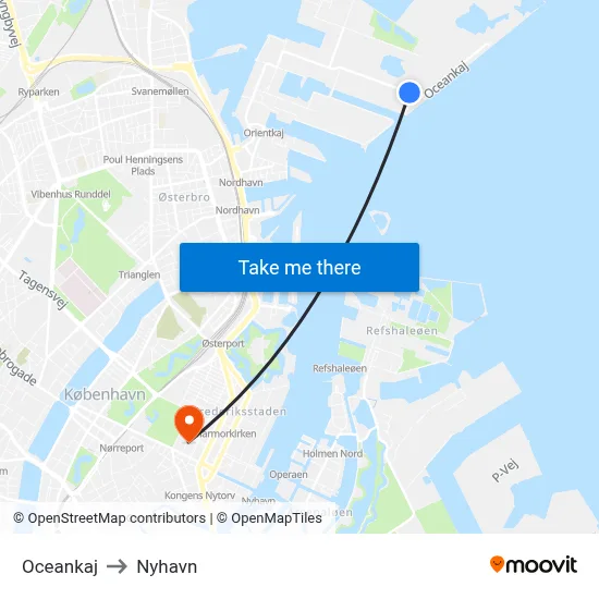 Oceankaj to Nyhavn map